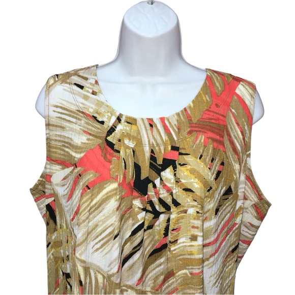 KASPER Pleated Leaf Print Sleeveless Crinkle Stretch Top - Women’s Large - Picture 2 of 11